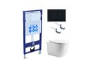 Подвесной унитаз с инсталляцией и кнопкой Aquatek Классик SET AQUATEK КЛАССИК cm-012 4в1 безободковый, с крышкой микролифт, белый, кнопка черная