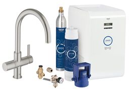 Комплект со смесителем для кухни GROHE Blue (фильтрация, охлаждение и газирование, C-излив), суперсталь (31323DC1)
