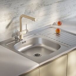 Мойка для кухни накладная левая с крылом S-220 60x80 см глубина чаши 14 см нержавеющая сталь