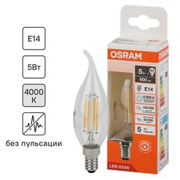 Лампа светодиодная Osram ВА E14 220/240 В 5 Вт свеча 600 лм нейтральный белый свет