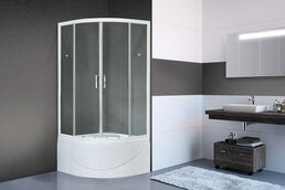 Душевой уголок Royal Bath 100х100 RB 100BК-Т стекло прозрачное, профиль белый, с поддоном