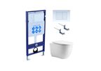 Подвесной унитаз с инсталляцией и кнопкой Aquatek Классик SET AQUATEK КЛАССИК cm-009 4в1 безободковый, с крышкой микролифт, белый, кнопка белая
