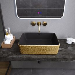 Раковина накладная Grossman Color 48 см R-3016GBL черная, золотая с текстурой кожи крокодила