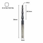 Фреза спиральная двухзаходная конусная сферическая XCAN 1,0х20,5х4х50мм, покрытие TiAlN