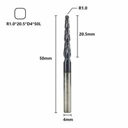 Фреза спиральная двухзаходная конусная сферическая XCAN 1,0х20,5х4х50мм, покрытие TiAlN