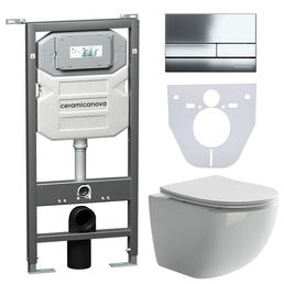 Подвесной унитаз с инсталляцией Ceramica Nova Forma CN3009_1002CH_1000 с кнопкой Flat хром и шумоизоляцией белый