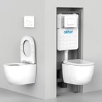 Комплект подвесного унитаза с инсталляцией Abber Bequem AC1100T-AC0105-AC0121MMG безободковый, крышка с микролифтом, белый, кнопка золото