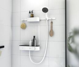 Душевой гарнитур Hansgrohe Wallstoris 105 3jet EcoSmart Activation 24250700 с термостатом и системой хранения, белый
