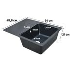 Мойка для кухни врезная с крылом Delinia 64x49 см глубина чаши 19 см кварц цвет черный