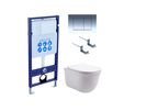 Подвесной унитаз с инсталляцией и кнопкой Aquatek Классик SET AQUATEK КЛАССИК-010 4в1 безободковый, с крышкой микролифт, белый, кнопка хром