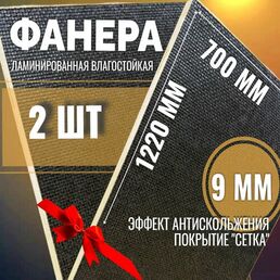 Комплект 2шт Фанера ламинированная 9мм 700х1220 влагостойкая F/W сорт 1/1 сетка
