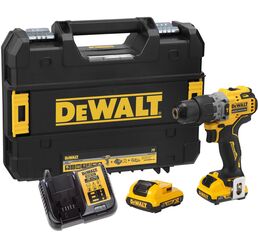 Ударная дрель-шуруповерт DEWALT DCD706D2, 12 В, 1500 об/мин, 25500 уд/мин, с 2 АКБ 2 Ач и ЗУ, в кейсе TSTAK (DCD706D2-QW)
