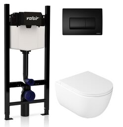 Комплект унитаз с инсталляцией Valsir KIT VSBM 7334 Std P1 + сиденье + кнопка смыва черная матовая