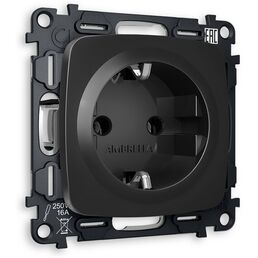 Комплект механизма Ambrella Volt электрической розетки OMEGA MO806010 Черный матовый с заземлением на винтовых зажимах 2P+E 16A-250V QUANT
