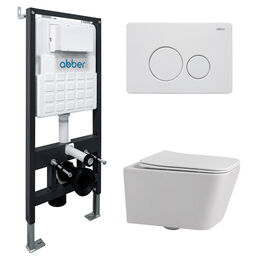 Комплект подвесного унитаза с инсталляцией Abber Rechteck AC1201-AC0105-AC0121MW безободковый, белый, кнопка белая матовая