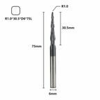 Фреза спиральная двухзаходная конусная сферическая XCAN 1,0х30,5х6х75 мм, покрытие TiALN