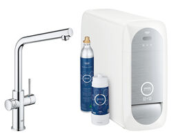 Смеситель для кухни GROHE Blue Home с функциями фильтрации, охлаждения и газирования водопроводной воды (фильтр в комплекте), хром (31454000)