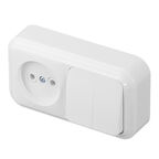 Блок выключатель и розетка Svet двухклавишный накладной белый (EV0362-5240)