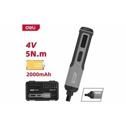 DELI Отвертка аккумуляторная DC161 (4В х 2Ач, 5Нм, 300об/мин, Type-C, набор бит 24 шт, кейс) 162802