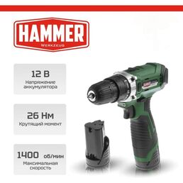 Аккумуляторная дрель-шуруповерт Hammer Flex ACD12/2CS