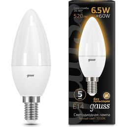 Светодиодная лампа Gauss LED Candle E14, 6.5W, 100-240 В, 2700К 103101107