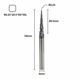 Фреза спиральная двухзаходная конусная сферическая XCAN 0,25х20,5х4х50 мм, покрытие TiALN