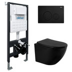 Комплект унитаза с инсталляцией Abber Bequem AC1100MB-AC0105-AC0121MB черный, кнопка черная