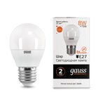 Светодиодная лампа Gauss LED Elementary Globe 8W E27 3000K 1/10/100