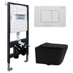 Комплект подвесного унитаза с инсталляцией Abber Rechteck AC1201MB-AC0105-AC0120MW безободковый, черный матовый, кнопка белая