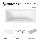 Акриловая ванна Helmken Alvaro 180x80 комплект 4 в 1: ванна, тройные ножки, серый подголовник и белый лицевой экран