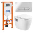 Комплект 3 в 1 Унитаз подвесной с сиденьем BelBagno LOTO BB070CHR/SC + Система инсталляции для унитазов BelBagno BB002-80 с кнопкой смыва BB005-PR-CH