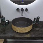 Раковина накладная Grossman Color 36 см GR-5010GBL черная, золотая с текстурой кожи крокодила