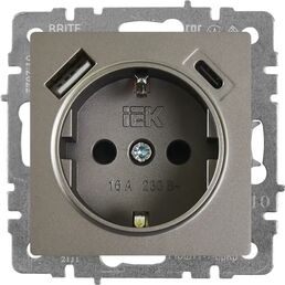 Розетка USB встраиваемая IEK Brite РЮш11-1-БрС с заземлением цвет сталь