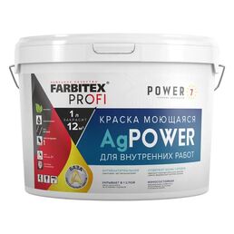 Краска для внутренних покрытий моющаяся Farbitex Profi AgPower матовая цвет белый база А 14 кг