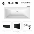 Акриловая ванна Helmken Alvaro 170x75 комплект 4 в 1: ванна, ножки, черные лицевой и торцевой экраны