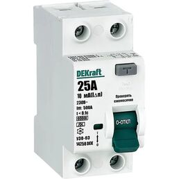 УЗО DEKraft 2P 25 А 10 мА 6 кА A 14258DEK
