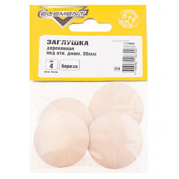 Заглушка декоративная деревянная d35х2,5 мм береза (4 шт.)