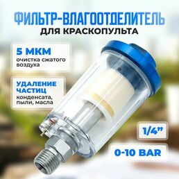 Фильтр-влагоотделитель тонкой очистки для краскопульта с клапаном слива конденсата