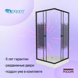 Душевой уголок Niagara Eco 80x80  NG-008-14Q BLACK стекло мозаика, профиль черный, низкий поддон