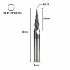 Фреза спиральная двухзаходная конусная сферическая XCAN 0.25х20х6х50 мм, покрытие TiALN