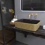 Раковина накладная Grossman Color 48 см R-3016GBL черная, золотая с текстурой кожи крокодила