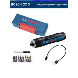 Электрическая отвертка Bosch GO3, синий, USB-зарядка, 360 об/мин, 2 Ач