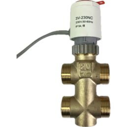 Клапан зональный Трехходовой, четырехпортовый для фанкойла ARBATEKS FCU4 1/2", латунный, KVS 1.7, с приводом 3V-230NC 220В, НормальноЗакрытый