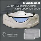 Ванна гидромассажная EvaGold 150х150х70х200, набор LP502.1 белый для ванной с двумя ковриками для ванной, светло-серый