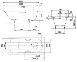 Стальная ванна Kaldewei Saniform Plus 170x70 1118.3000.3001 С противоскользящим покрытием и покрытием Easy Clean 170x70