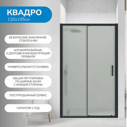 Душевая дверь в нишу 120х195 см. Квадро стекло матовое, профиль черный