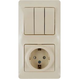 Блок выключатель с розеткой встраиваемый Systeme Electric Glossa 3 клавиши с заземлением со шторками цвет бежевый