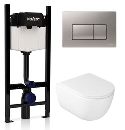 Комплект унитаз с инсталляцией Valsir KIT VSCrM 7334 Slim P1 + сиденье + кнопка смыва хром матовый