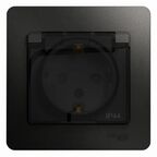 Розетка встраиваемая влагозащищенная Systeme Electric Glossa с заземлением с крышкой и шторками IP44 цвет антрацит
