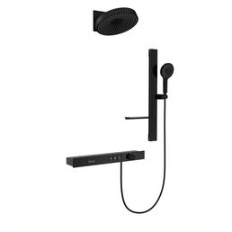 Встраиваемый душевой комплект с верхним душем Black&White Gravity GH-9025-MB черная матовая, с термостатом, с изливом